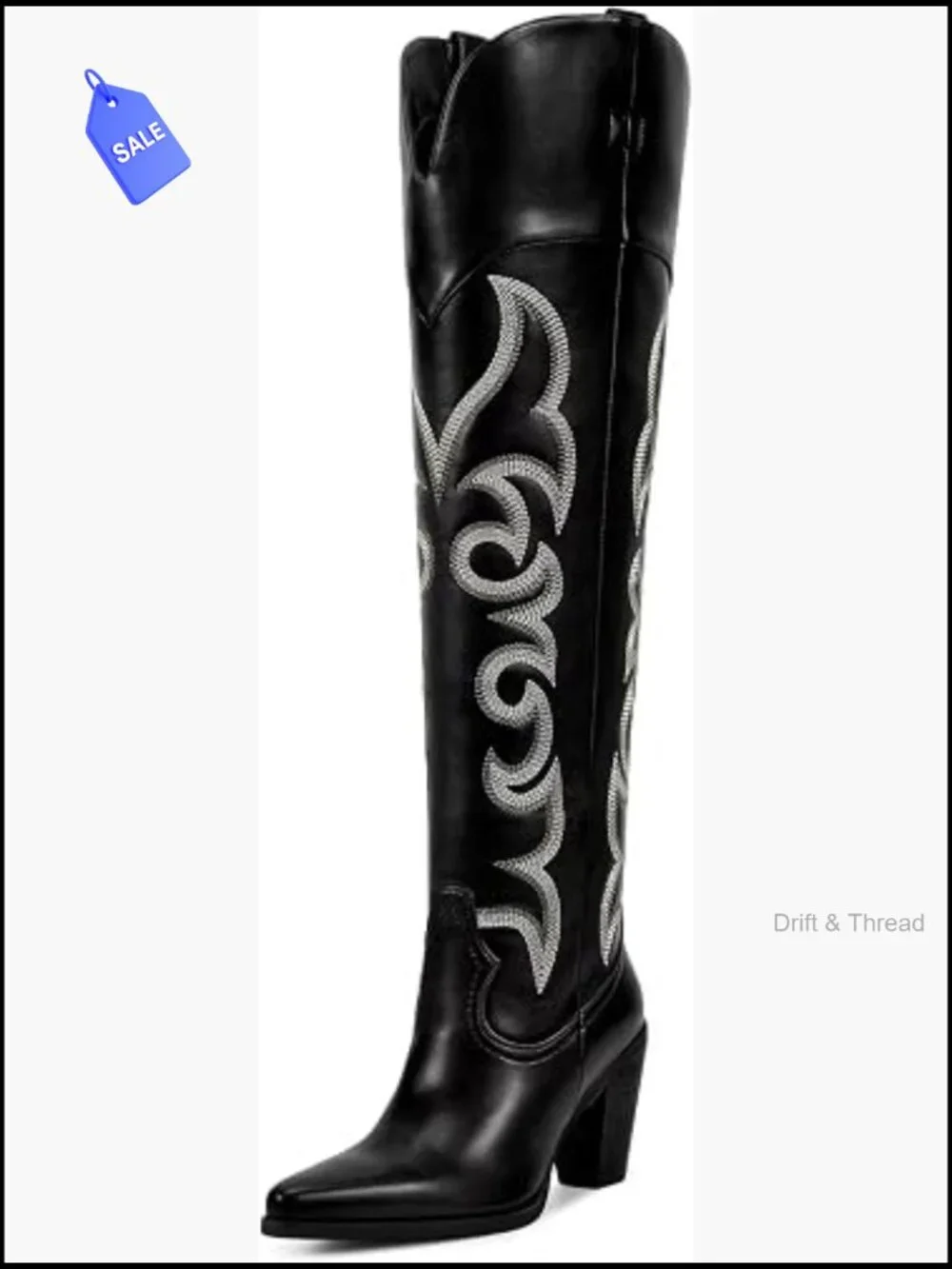 Over the Knee Cowboy Boots with Chunky Heel, Faux Leather, Square Toe